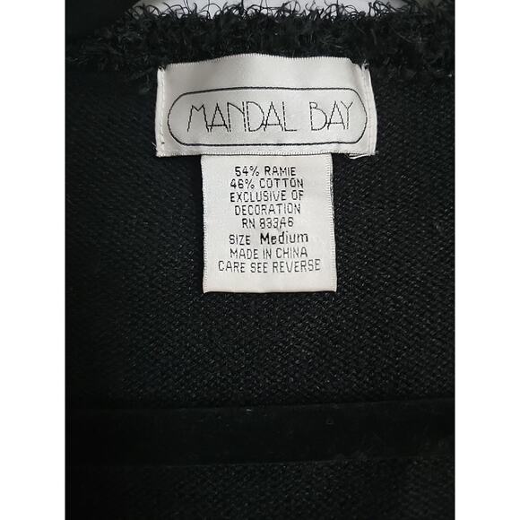 Vintage Mandal Bay Sz M Black Whimsy Button Christmas Tree Cardigan Ugly Sweater - Picture 3 of 8